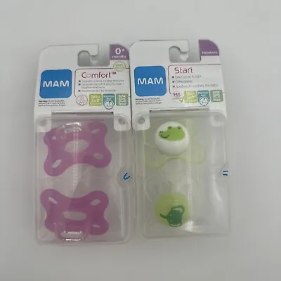 Lot Of 2 MAM 100% Silicone Pacifiers For Newborn & 0+ Months Pink & Green NEW • $14.99