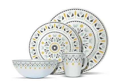 16 Piece Melamine Camping Caravan Picnic Outdoor Dining Dinner Plates Set For 4 • £49.95