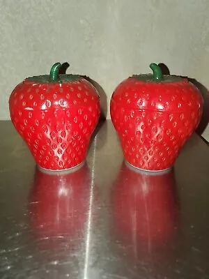 TWO Vintage Hazel Atlas Milk Glass Red Strawberry Jelly Marmalade Lidded Jars • $34.99