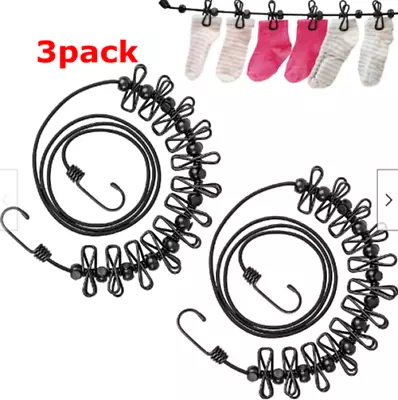 £11.51 • Buy 3x Flexible Travel Clothes-line Washing Camping Outdoor Rop With Pegs Black