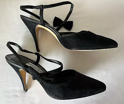 Designer VINTAGE MANOLO BLAHNIK Black Suede Heels Pumps Sz 39 • $44.99
