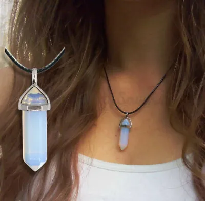 £3.99 • Buy Pendulum Quartz Crystal Bullet Spiritual Gem Stone White Opal Pendant Necklace