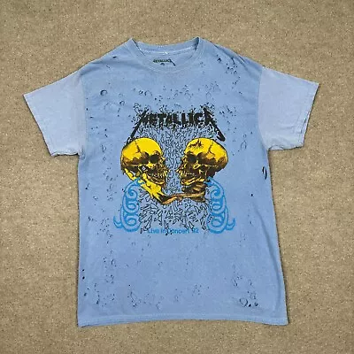 Metallica T Shirt Adult Size M Blue Short Sleeve Crew Neck Rock Distressed • $12.55