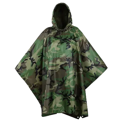 USGI Industries Military Design Multi Use Rip Stop (Woodland Rain Poncho) • $44.99