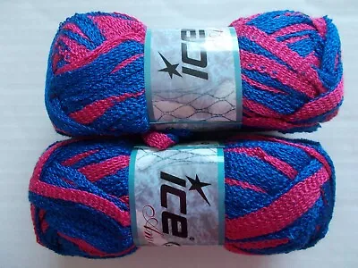 Ice Yarns Amor Mesh Ruffle Ribbon Yarn Blue/hot Pink  Lot Of 2 (33 Yds Each) • $17.99