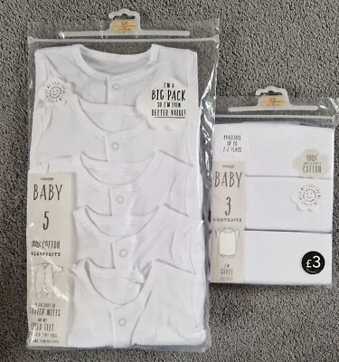 £7 • Buy Baby Sleepsuits Vests 3-6 Months White BNWT