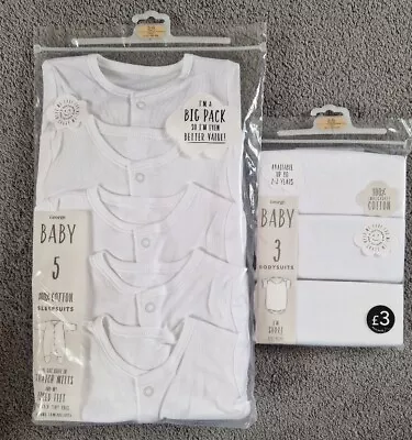 £7 • Buy Baby Sleepsuits Vests 3-6 Months White BNWT