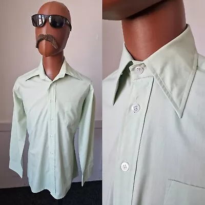 Vintage 1970s Senator Shirt | 15 /Medium | Light Green Mod Disco ZE15 • £10