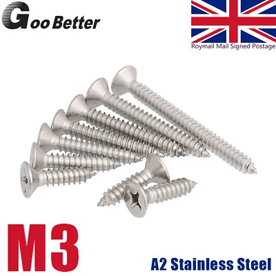 M3 3mm Countersunk Self Tapping Screws Chipboard A2 Stainless Steel 304 Wood • £1.80