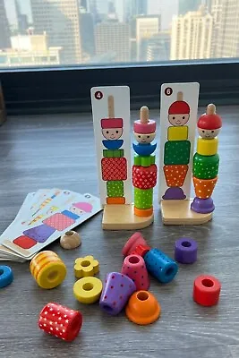 Wooden Beads Sequencing Toy Montessori Wooden Stacking Toys Wooden Shape Sorter♤ • $33