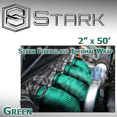 2  X 50FT Exhaust Header Fiberglass Heat Wrap Tape W/ 5 Steel Ties - Green (H) • $22.99