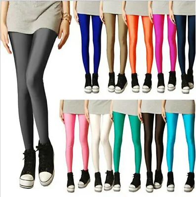 Women's Lycra High Waist Sports Shiny Tights Elastic Underpants Solid Color • £7.99