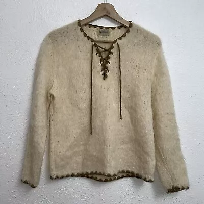 Vintage Garland Mohair Ivory Sweater 60s Long Sleeve Drawstring Women’s Small • $44.88