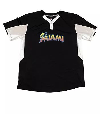 Miami Florida Marlins Black Cool Base Majestic Warm Up Baseball Jersey Size XL • $27.99