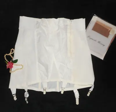 38 VinTage Sears Corset Girdle Open-Bottom 6 Clip  Off-set Zip White & Stockings • $203.80