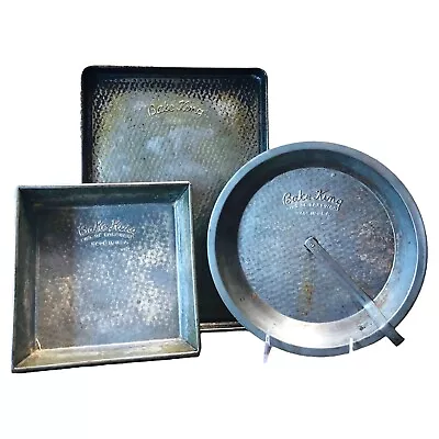 Vintage Bakeware Bake King Set Lot Of 3 Hammered Aluminum Pans Cake Pie Cookie • $14.99