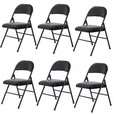 6pcs Sturdy Folding Chairs Fabric Upholstered Padded Seat Metal Frame Black • $90.99