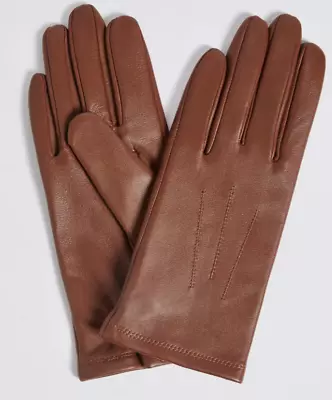 Ex M*S Tan Leather Gloves Size M (SF5) • £9.95