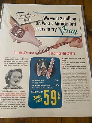 Vintage 1941 Dr. West's Vray Toothpaste Two Million Users Ad • $9.99