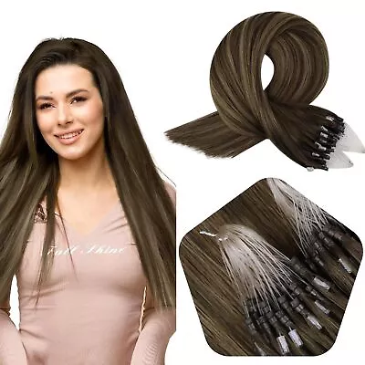 Full Shine Micro Loop Human Hair Extensions Balayage Color 2/8/2 Micro Link H... • $61.68