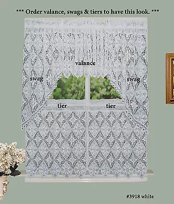 Crochet Lace Kitchen Curtain Valance Tier Or Swag White 100% Cotton Knitted • $19.99