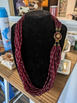 £13.19 • Buy Vintage Dark Red Beaded Layered Necklace Multi-strand Seed Lon Pretty Clasp