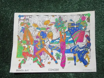 Vintage 1974 Doodle Art Concert 15  X 11  Poster Partially Colored • $22.50