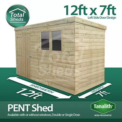 12x7 Pressure Treated Tanalised Pent Shed Quality Tongue And Groove 12FT X 7FT • £1364.39