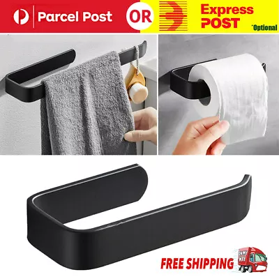 Black Bathroom Towel Toilet Paper Roll Holder Rack Self Adhesive Wall Mounted • $12.91