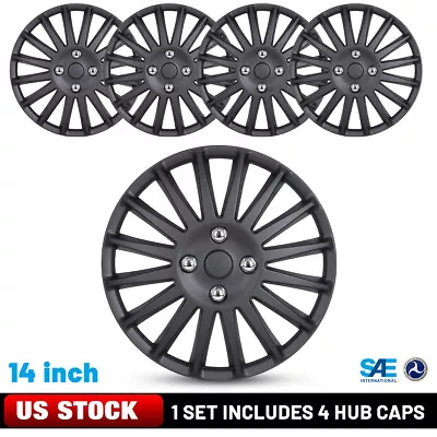 New 14  Black Matte Wheel Covers Snap On Full HubCaps For R14 Tire & Steel Rims • $40.99