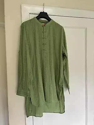 Fabindia Men’s Green Short Kurta Shirt In Cotton Sz XL 46 Cm New With Tags • £24.99