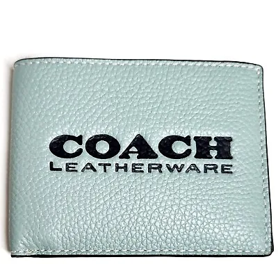 Coach Men's Slim Bifold Wallet Aqua Midnight Navy Polished Pebble Leather NWT • $74