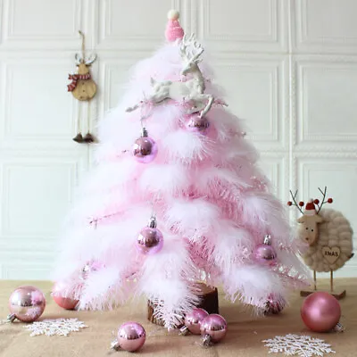 Mini Christmas Tree W/ Feather Ornaments Lights Xmas Tabletop Tree Decor US • $16.99