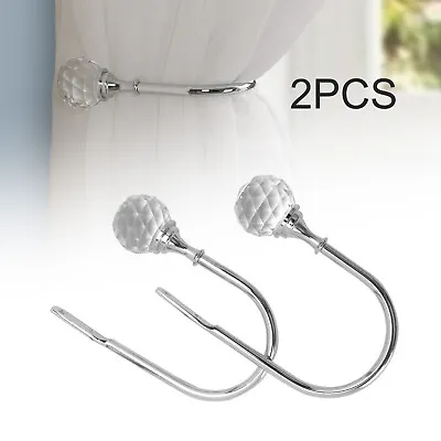 2PC/Set Silver Metal Crystal Curtain Holdback Wall Tie Backs Hooks Hanger Holder • £8.99