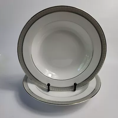 TWO Mikasa China Platinum Crown L3428 Rim Soup Bowls White Platinum Band Trim • $17.99