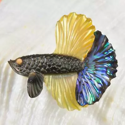 Siamese Fighting Fish Betta Iridescent Multicolor Shell Carving 3.19 G Drilled • $39.95