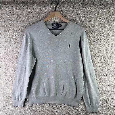 Polo Ralph Lauren Sweater Mens Large Gray V-Neck Pima Cotton Pony Casual Adult • $16.99