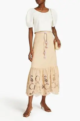 NWT ZIMMERMANN Taupe Brighton Scallop Frill Skirt Size AU 0/US 4 $595 • $345