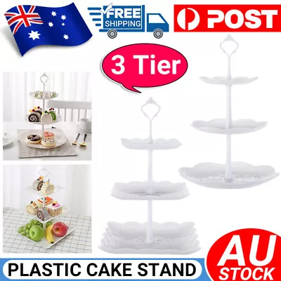 3 Tier Cake Stand Cupcake Holder Set White Plastic Dessert Display Wedding Party • $12.45