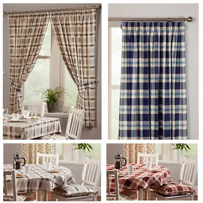 Chelsea Check Print Kitchen Curtains (Pair Of) Blue Grey Terracotta - SALE • £18