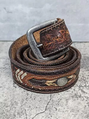 Vintage Nocona Western Rodeo Tooled Leather Belt Men's 36 Brown USA Handmade • $24.95