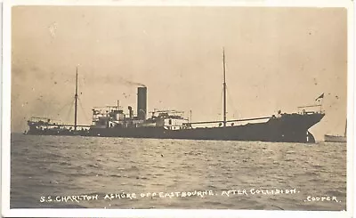 £25 • Buy Eastbourne, S.S.Charlton Ashore After Collision By Cooper. Shipwreck. 