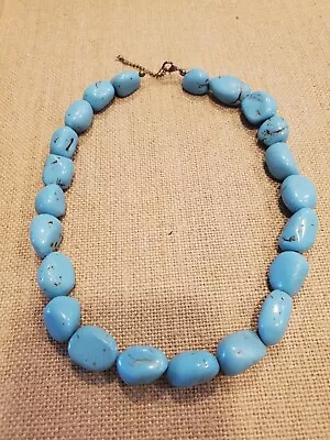 Vintage Dyed Turquoise Howlite Chunky Stone 17 -19  Necklace W/925 Sterling • $28.95