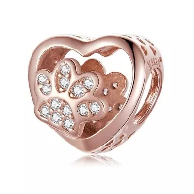 $27.99 • Buy S925 Silver & Rose Gold Pet Paw Cat Dog Charm By YOUnique Designs
