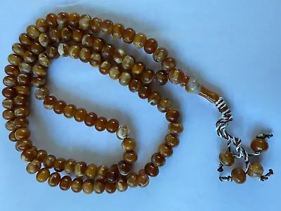 Quality Tasbeeh Marble 99 Beads Large (10mm) Muslim Prayer Rosary - Light Brown • £3.49