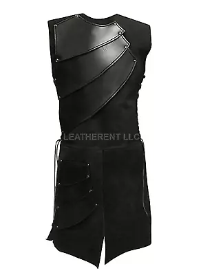 Mens Medieval Victorian Side Laces Up Warrior Waistcoat Suede Sleeveless Trench • $233.98
