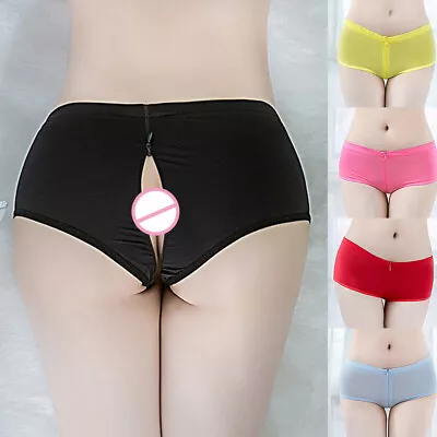 Glossy See Through Zip Open Crotch Thong Brief Underwear For Women M L Size • £6.14