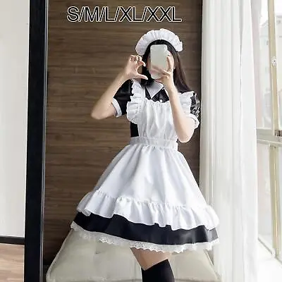 Classic French Maid Costume With Apron Headwear Japanese Anime Accessories Sweet • £22.05