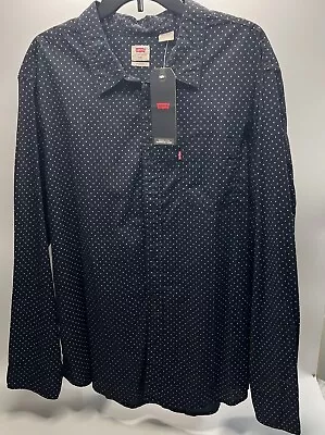 Levi's Shirt Mens XXL Black Polka Dot Long Sleeve Button Up 100% Cotton Casual • $24.99