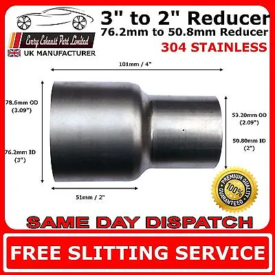 3  To 2  Stainless Steel Standard Exhaust Reducer Connector Pipe Tube • £9.45